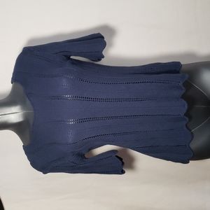 FRAME Le Crochet Mako Boxy Short Sleeve Knit Navy Sweater Sz XS